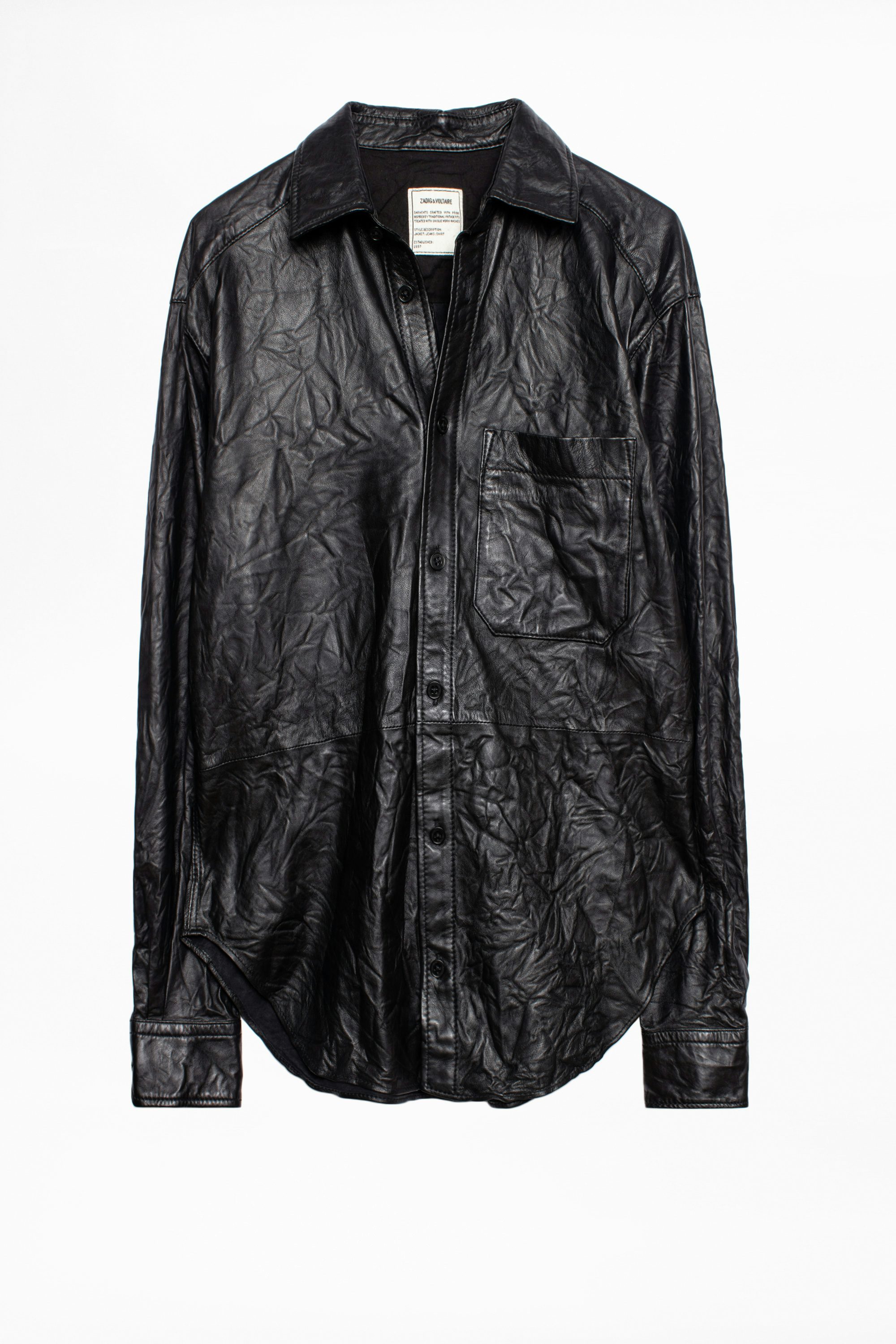 Tais Cuir Froisse Shirt - Black leather shirt.